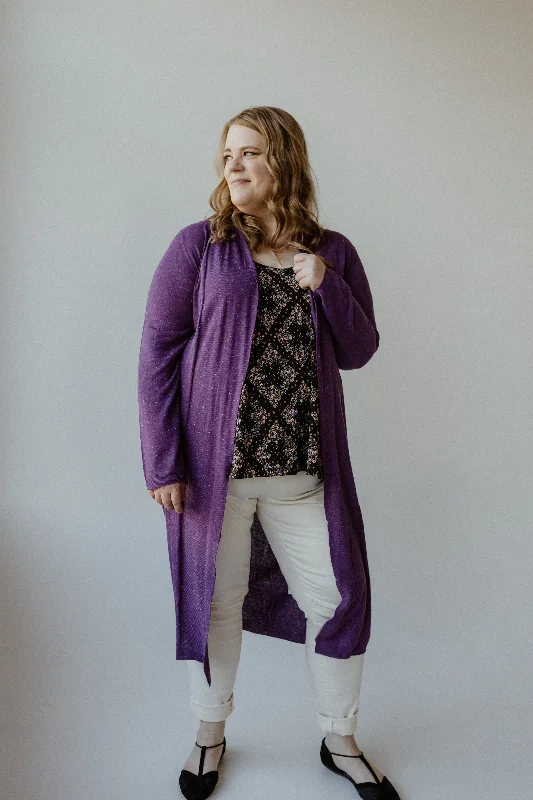 SHIMMERY LIGHTWEIGHT DUSTER CARDIGAN IN ROYALTY