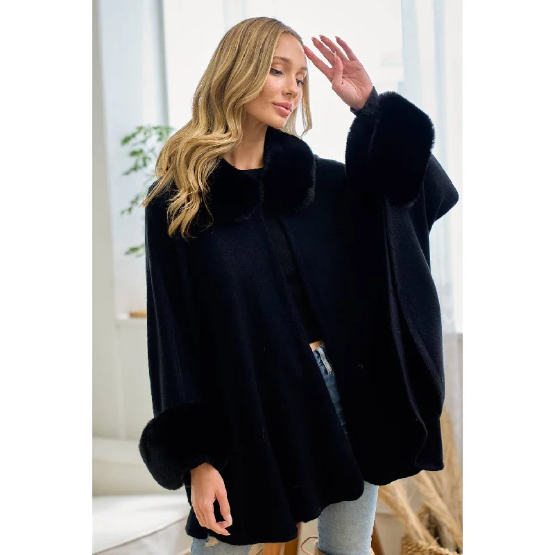 Solid Faux Fur Coat - Black