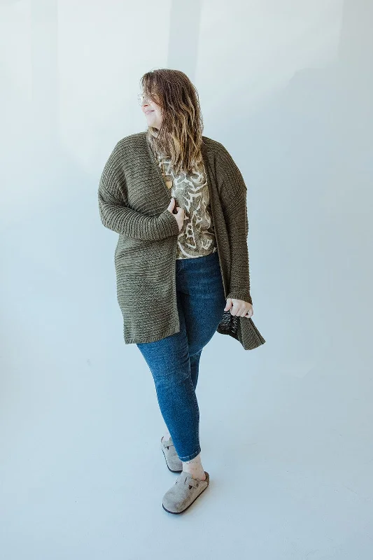 STRIPED KNIT PATTERN CARDIGAN IN MOSS