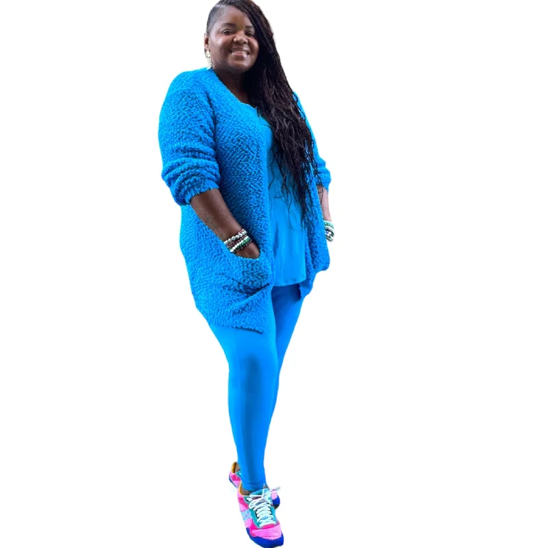 Women's Plus Size Dee Blue Popcorn Cardigan