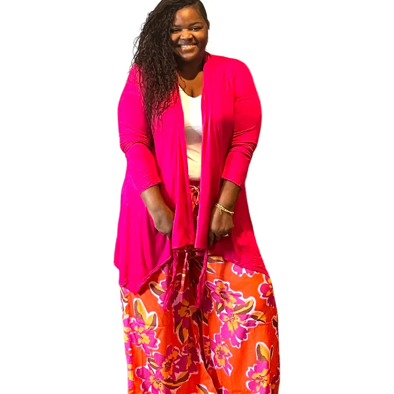 Women's Plus Size Tie Waist Magenta Cardigan