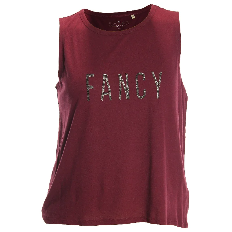 GUESS Burgundy Sleeveless "FANCY" Beaded Tank Top