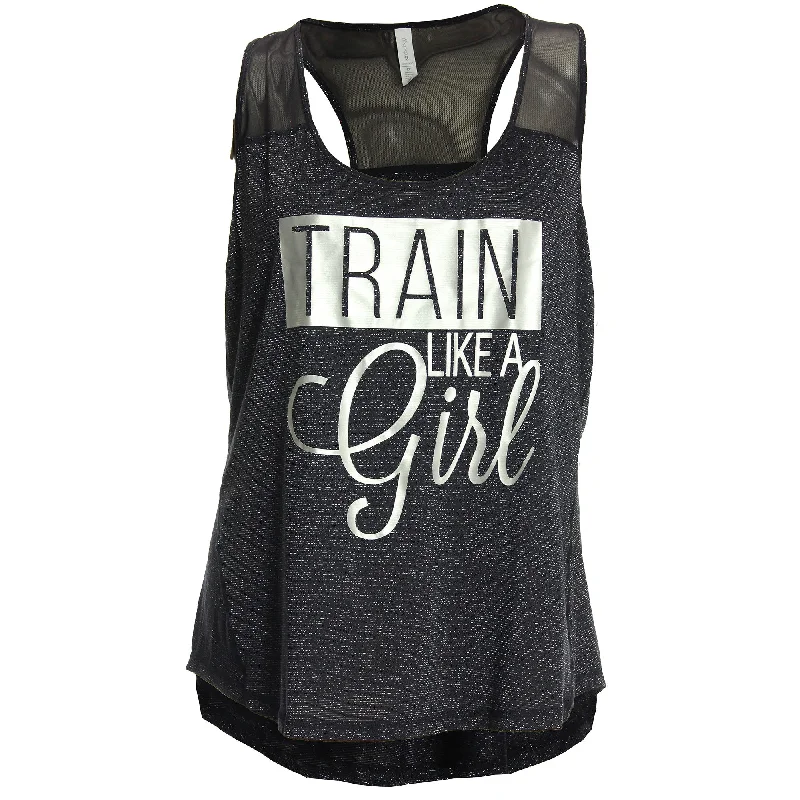 Ideology Black "Train Like A Girl" Graphic Racer Back Tank Top