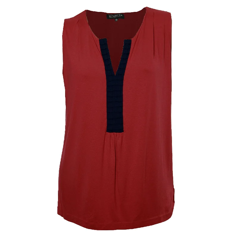 Jones New York Red & Blue Sleeveless Split Neck Shell Tank Knit Top