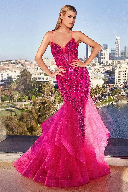 Ladivine CM353 - V-Neck Sequin Gown