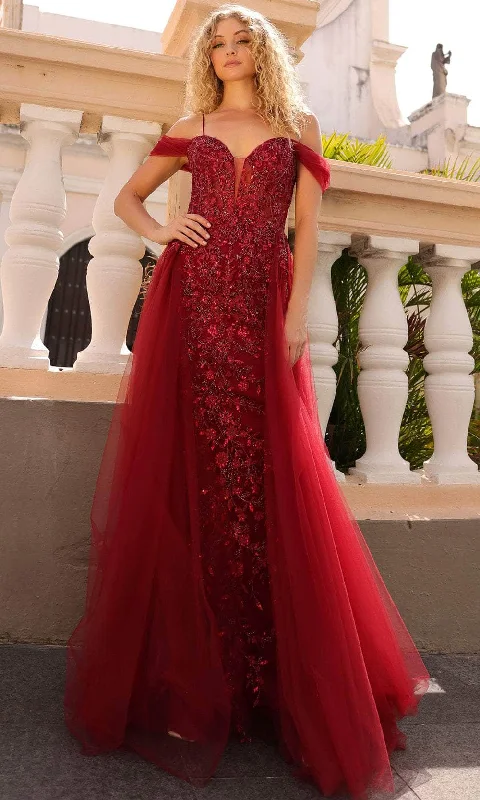 Nox Anabel L1362 - Floral Embroidered Plunging Neck Gown