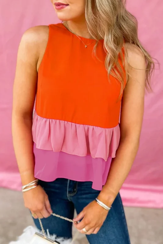 Orange Colorblock Tier Tank Top