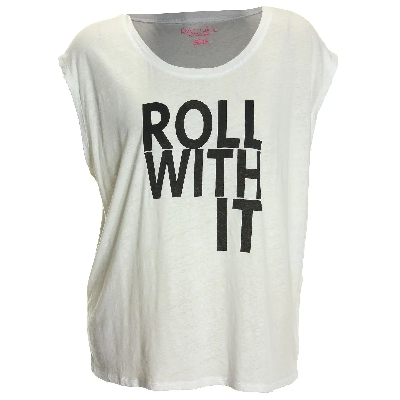 Rachel Roy White "Roll With It" Graphic Tank Top