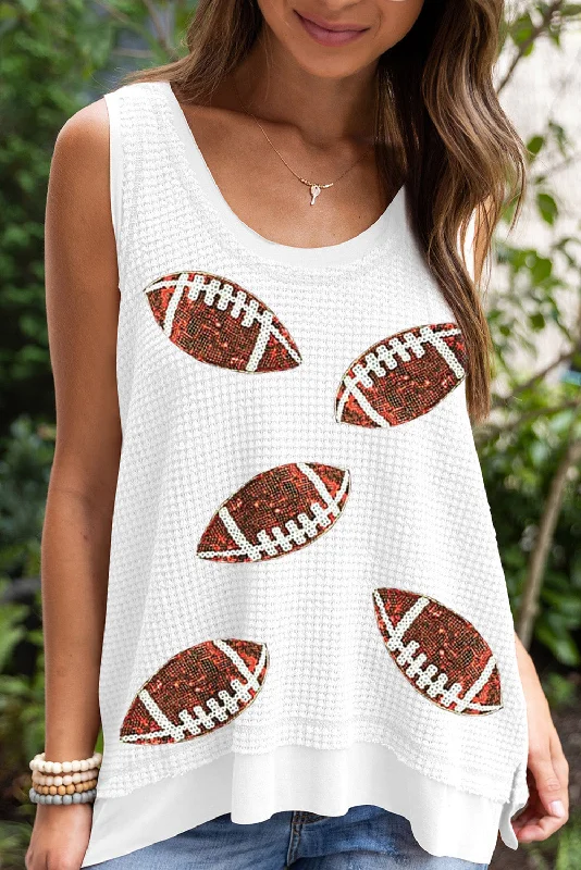 White Sequin Rugby Knit Tank