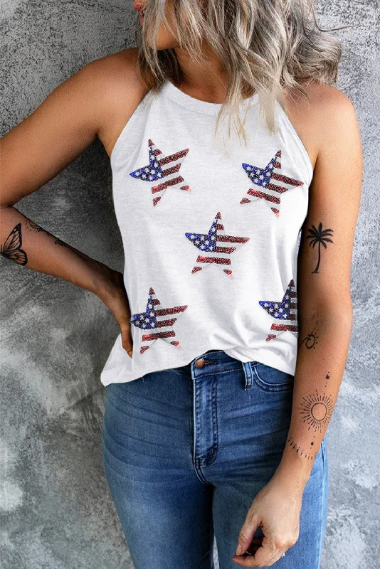 Sequin American Flag Star Graphic Tank Top