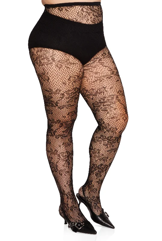 Plus Size Patterned Fishnet Tights