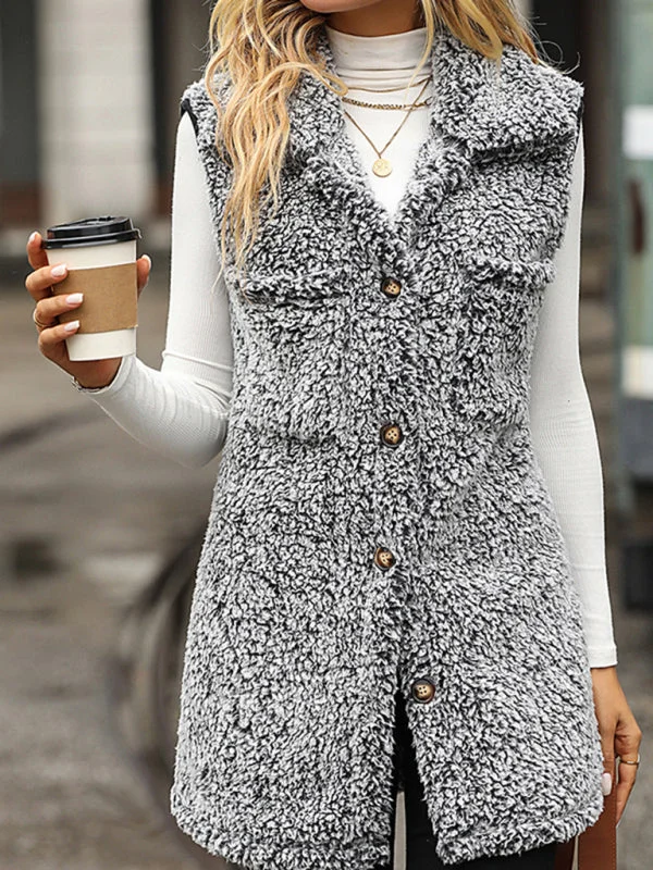 New autumn and winter lapel sleeveless long loose casual cardigan vest