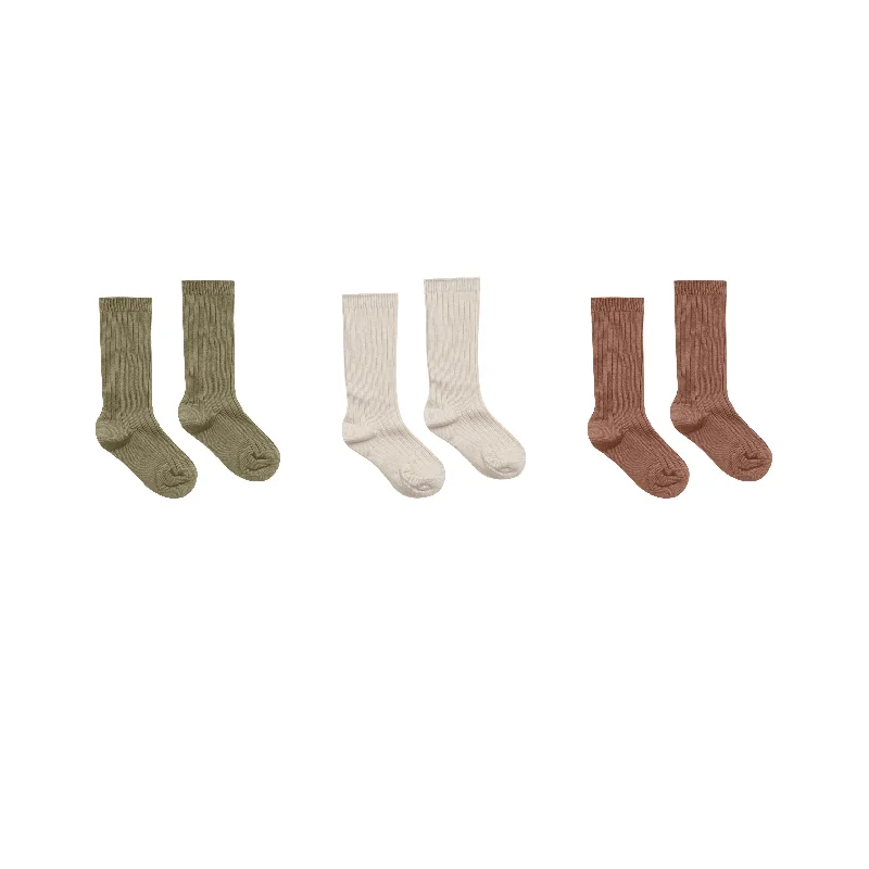 Rylee + Cru Ribbed Socks Set - Olive, Stone, Wine