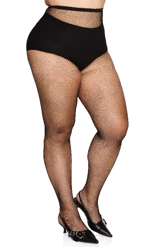 Plus Size Patterned Fishnet Tights